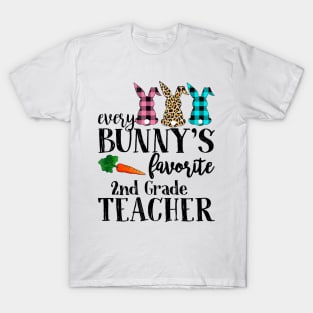 Every Bunny's Favorite 2nd Grade Teacher Leopard Buffalo Bunny Easter Day T-Shirt